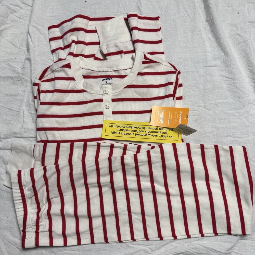 Kids' Striped 100% Cotton  2 piece  Pajama Set - Red Size 12 Unisex Long Sleeve